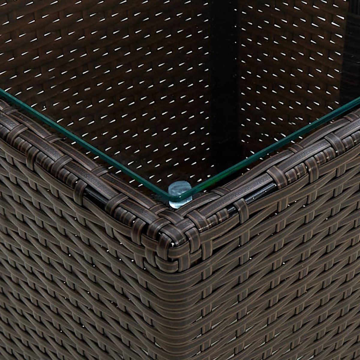 Vidaxl Theetafel 41,5x41,5x44 Cm Poly Rattan En Gehard Glas - Bruin