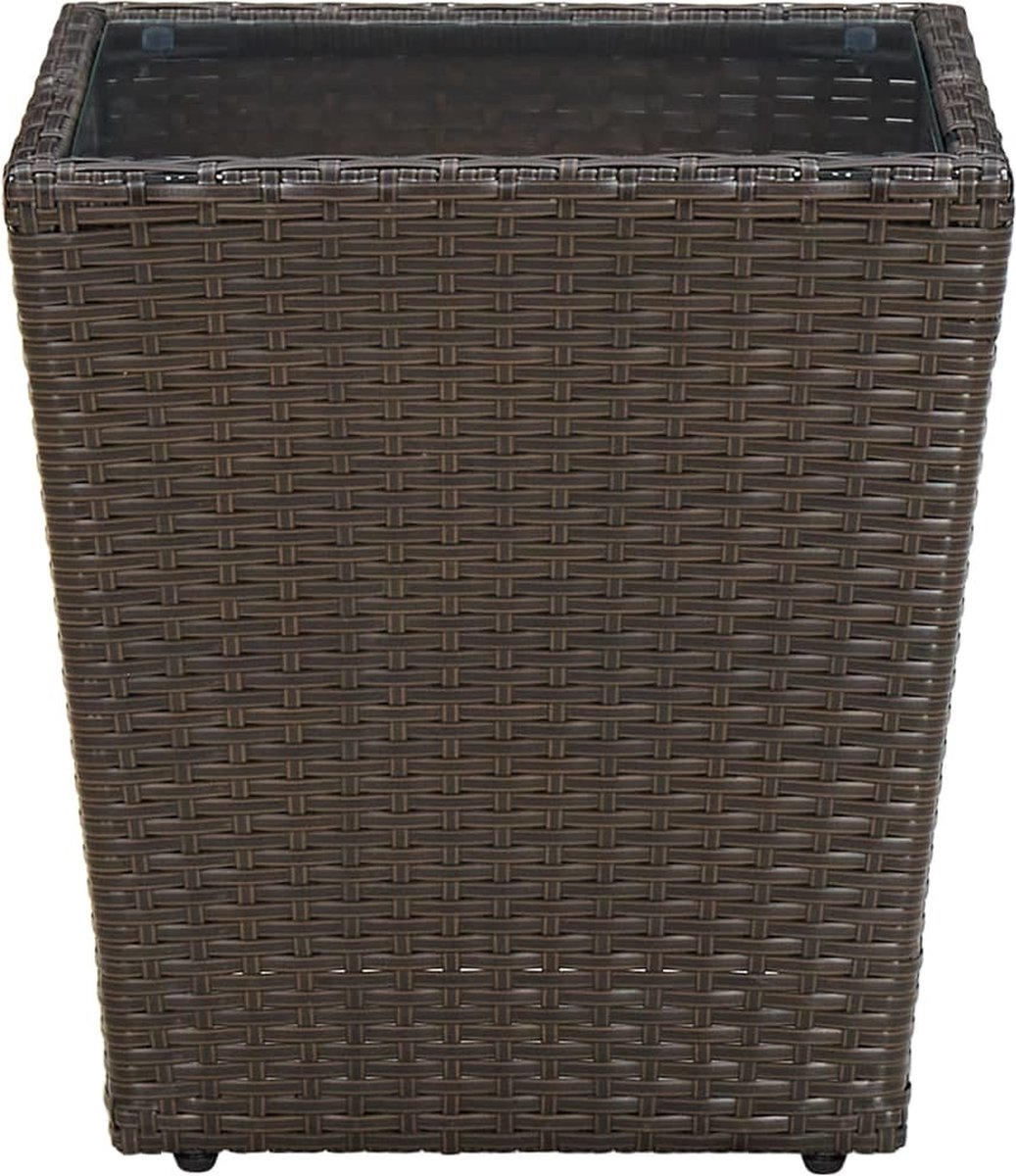 Vidaxl Theetafel 41,5x41,5x44 Cm Poly Rattan En Gehard Glas - Bruin