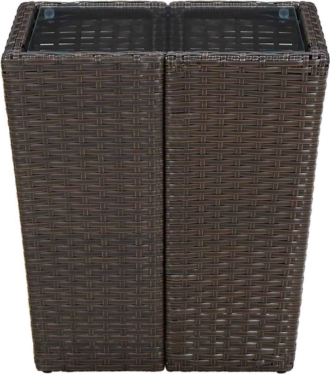 Vidaxl Theetafel 41,5x41,5x44 Cm Poly Rattan En Gehard Glas - Bruin