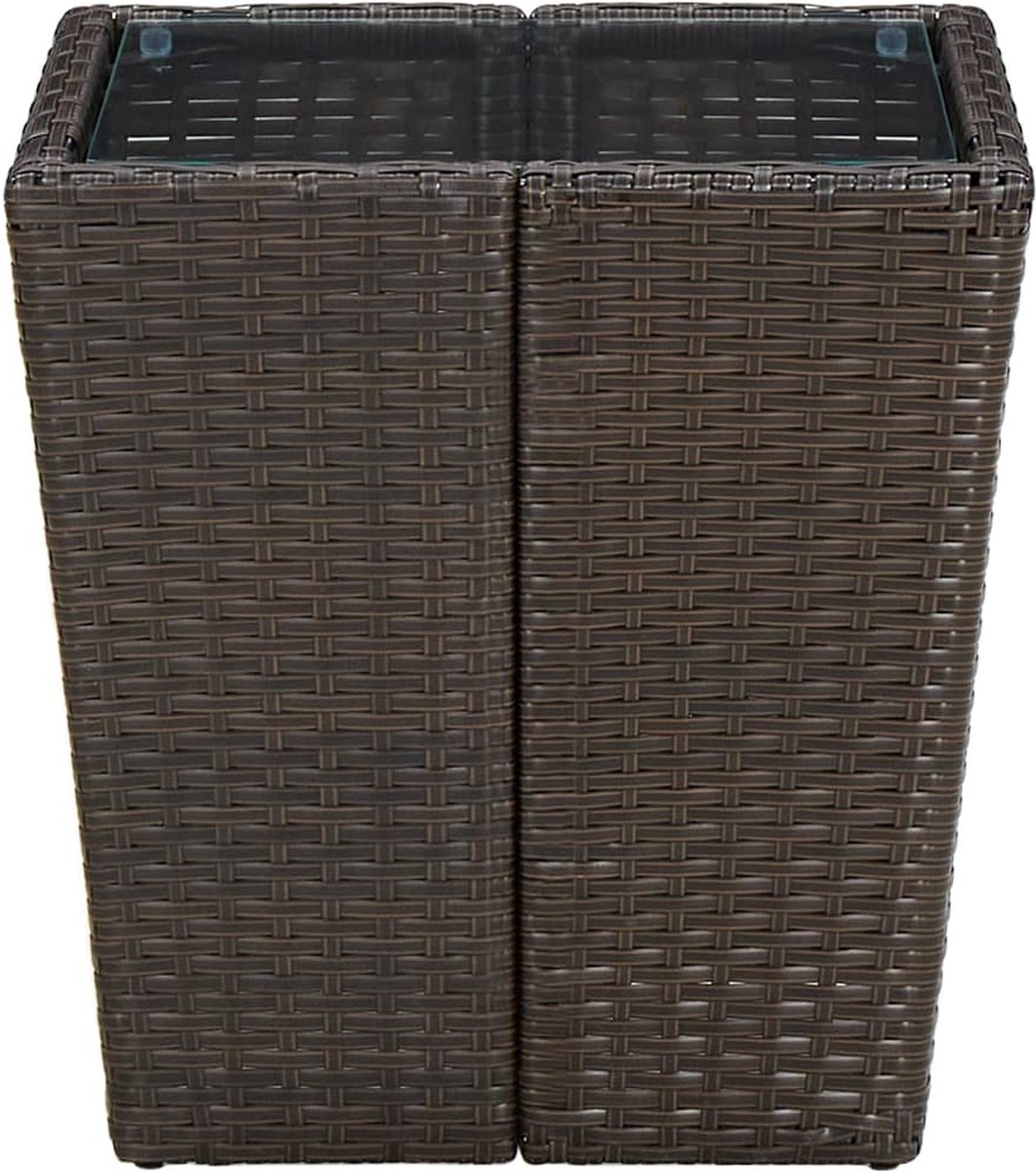 Vidaxl Theetafel 41,5x41,5x44 Cm Poly Rattan En Gehard Glas - Bruin