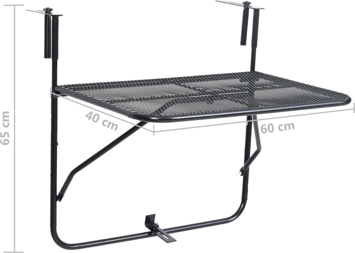 Vidaxl Balkontafel 60x40 Cm Staal - Zwart