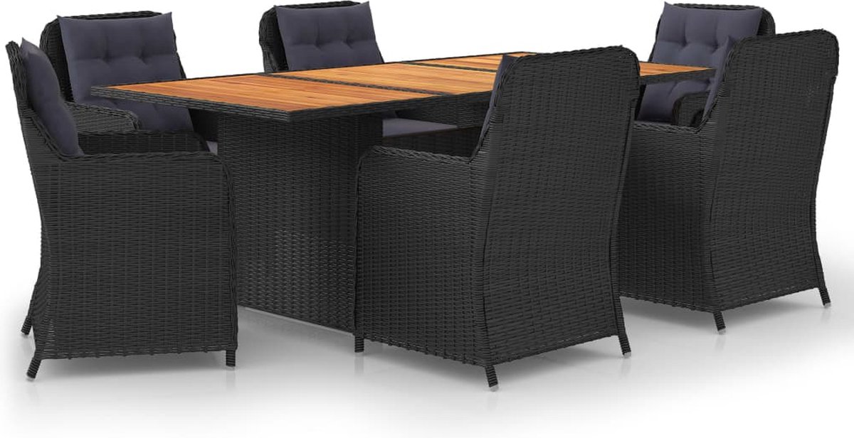 Vidaxl 7-delige Tuinset Poly Rattan - Zwart