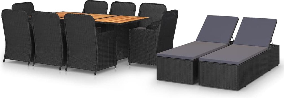 Vidaxl 11-delige Tuinset Poly Rattan - Zwart