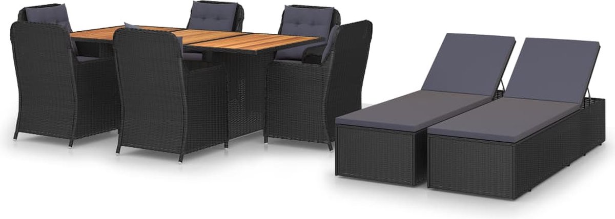 Vidaxl 9-delige Tuinset Poly Rattan - Zwart