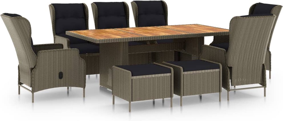 Vidaxl 9-delige Tuinset Met Kussens Poly Rattan - Bruin