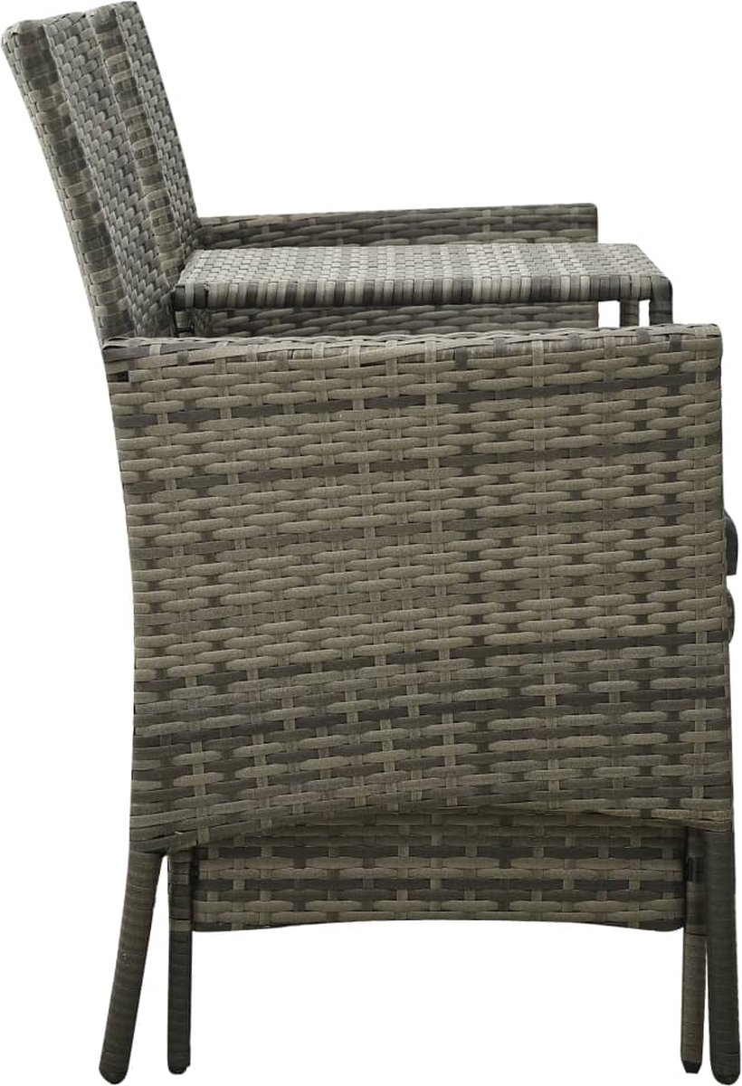 Vidaxl Tuinbank Met Tafeltje En Krukken Tweezits Poly Rattan - Grijs