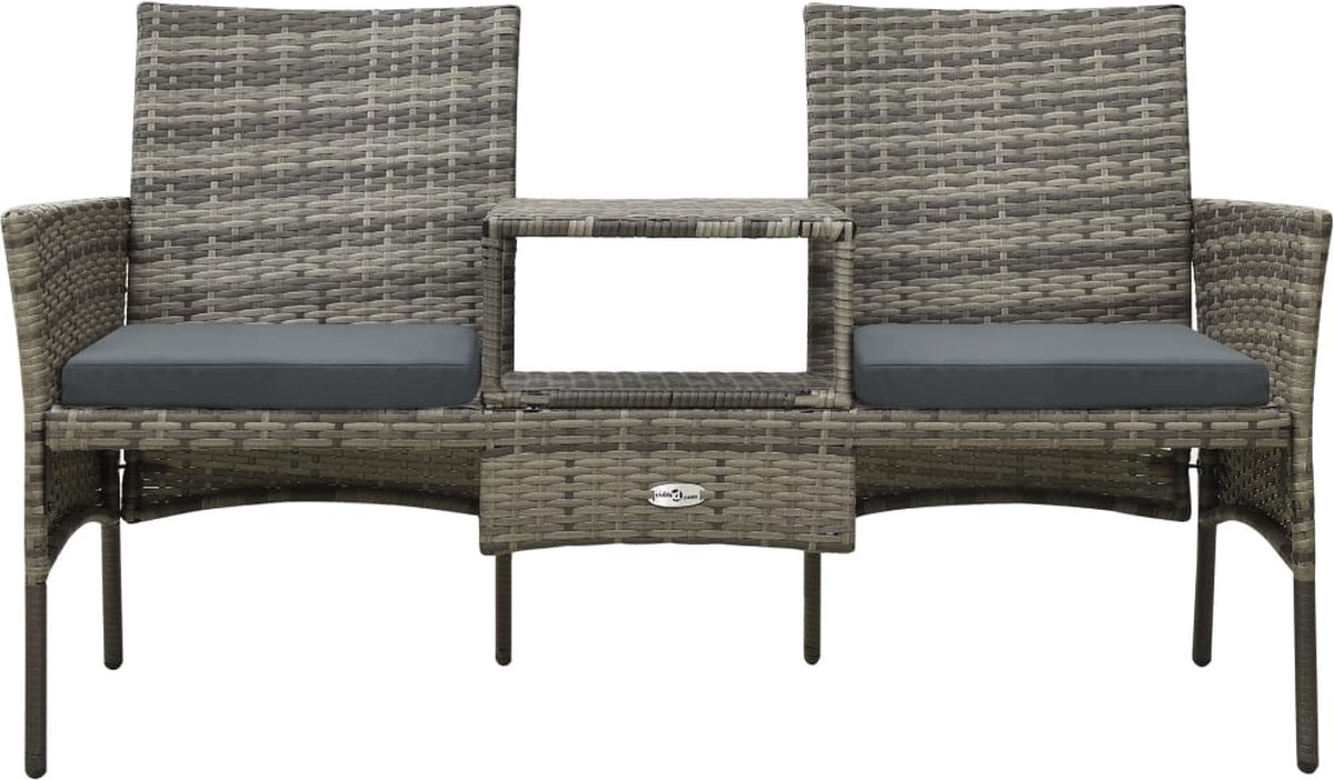 Vidaxl Tuinbank Met Tafeltje En Krukken Tweezits Poly Rattan - Grijs