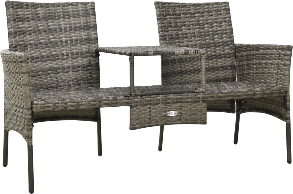 Vidaxl Tuinbank Met Tafeltje En Krukken Tweezits Poly Rattan - Grijs