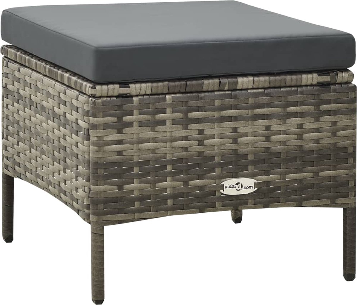 Vidaxl Tuinbank Met Tafeltje En Krukken Tweezits Poly Rattan - Grijs