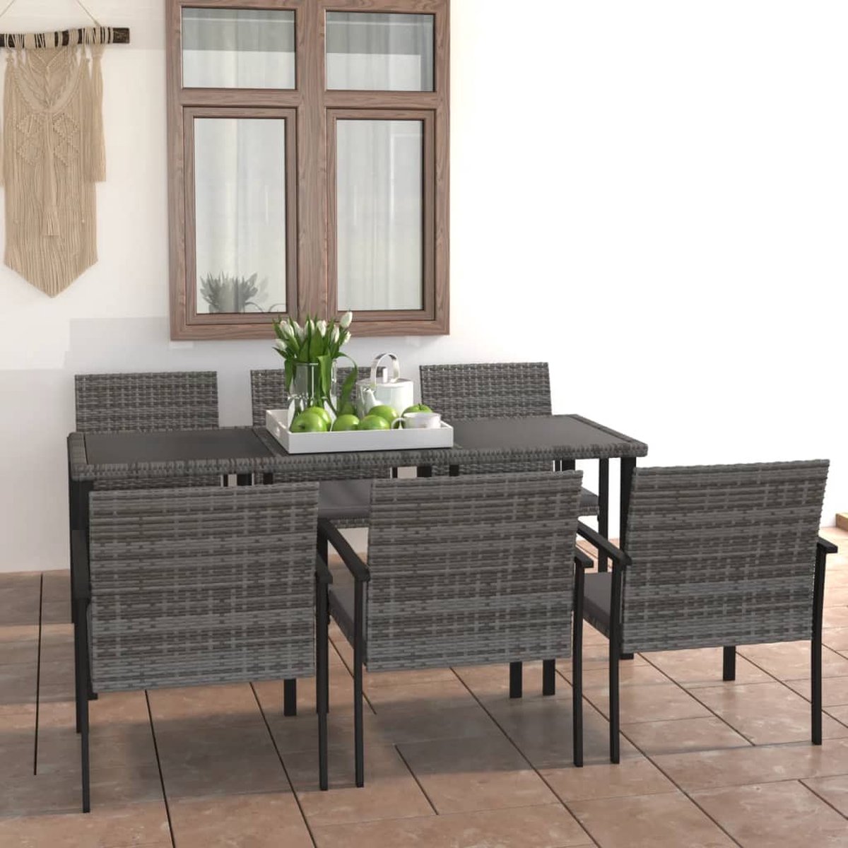 Vidaxl 7-delige Tuinset Poly Rattan - Grijs