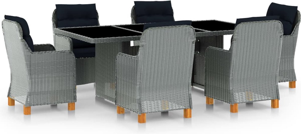 Vidaxl 7-delige Tuinset Met Kussens Poly Rattan Licht - Gris