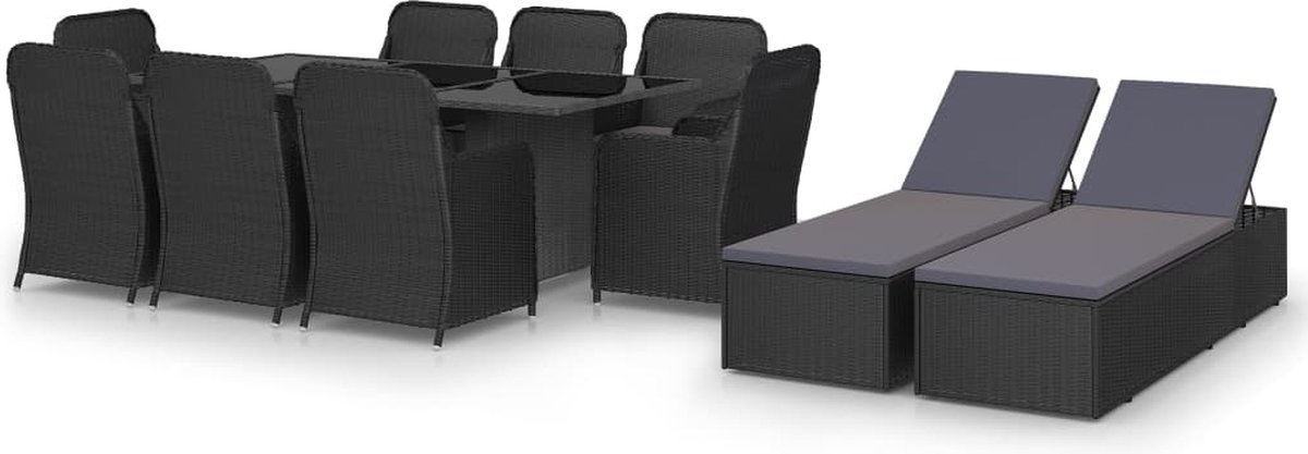 Vidaxl 11-delige Tuinset Poly Rattan - Zwart