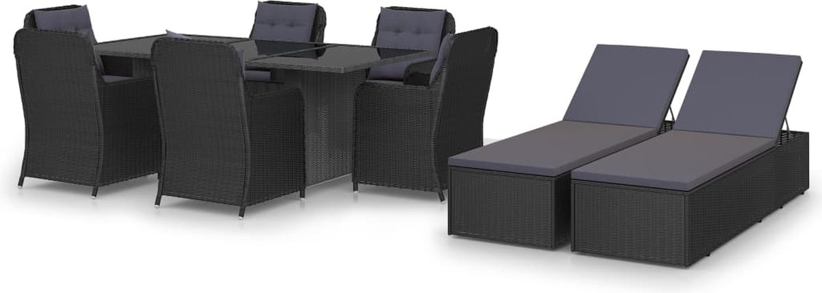 Vidaxl 9-delige Tuinset Poly Rattan - Zwart