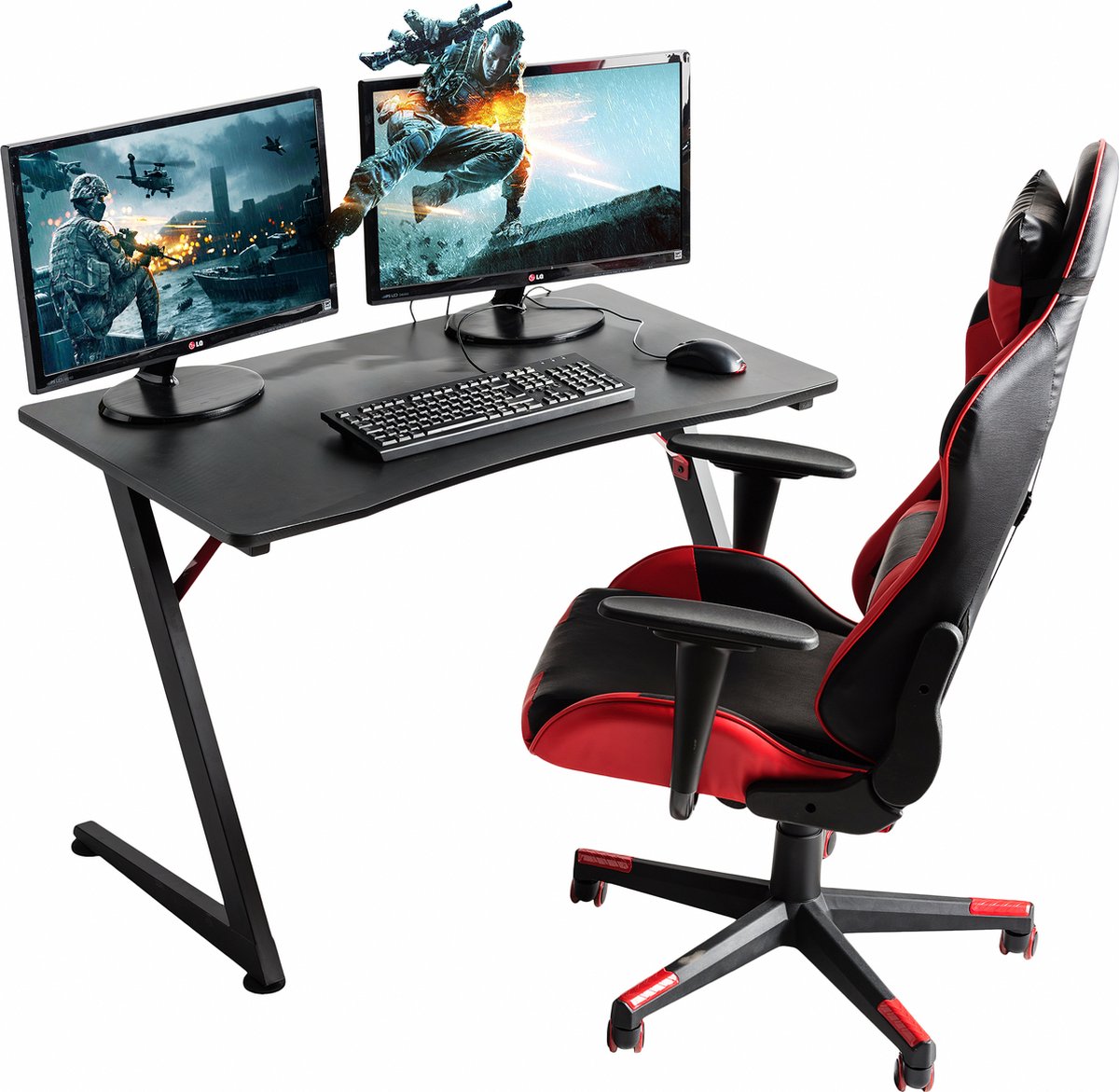 Acaza Gaming Bureau, Gamer Computer Tafel Met Driehoekig Gevormde Z Frame, - Zwart