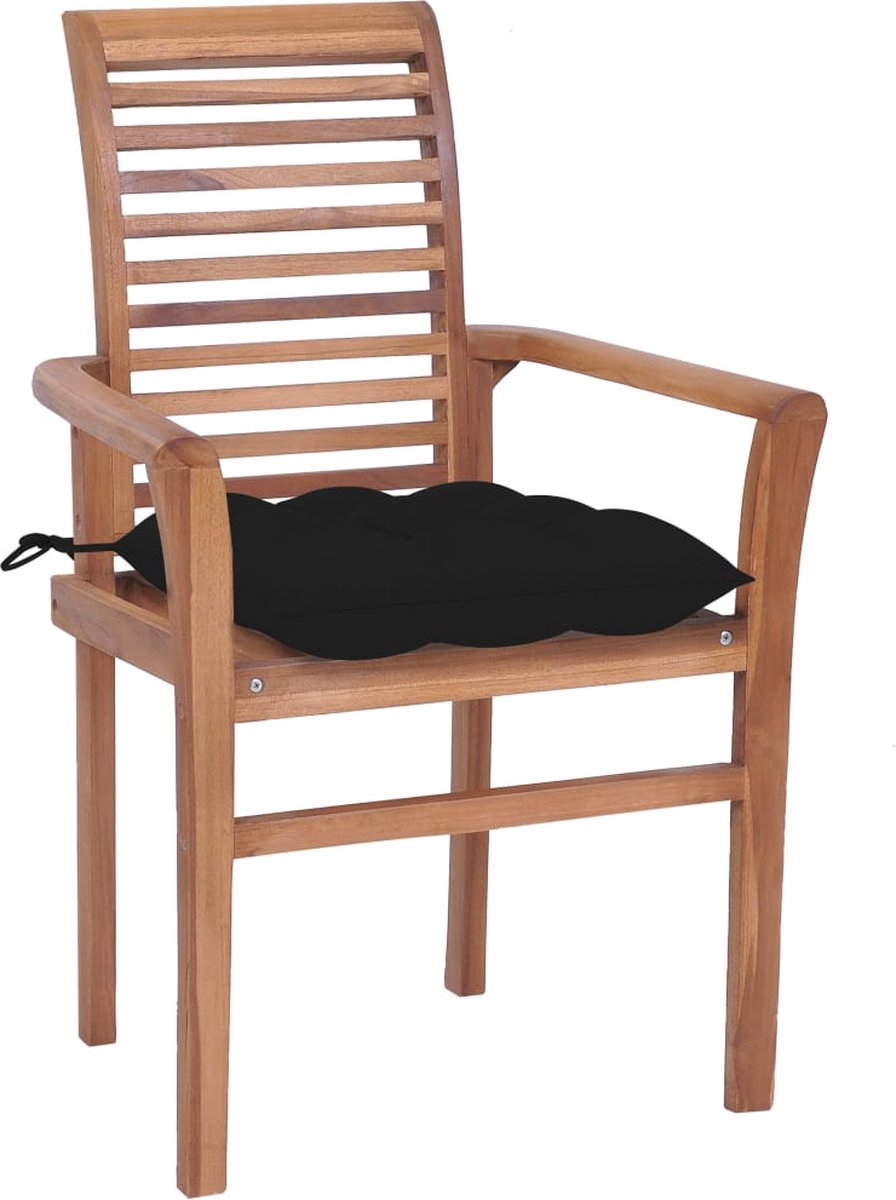 Vidaxl Eetkamerstoelen 8 St Mete Kussens Massief Teakhout - Zwart