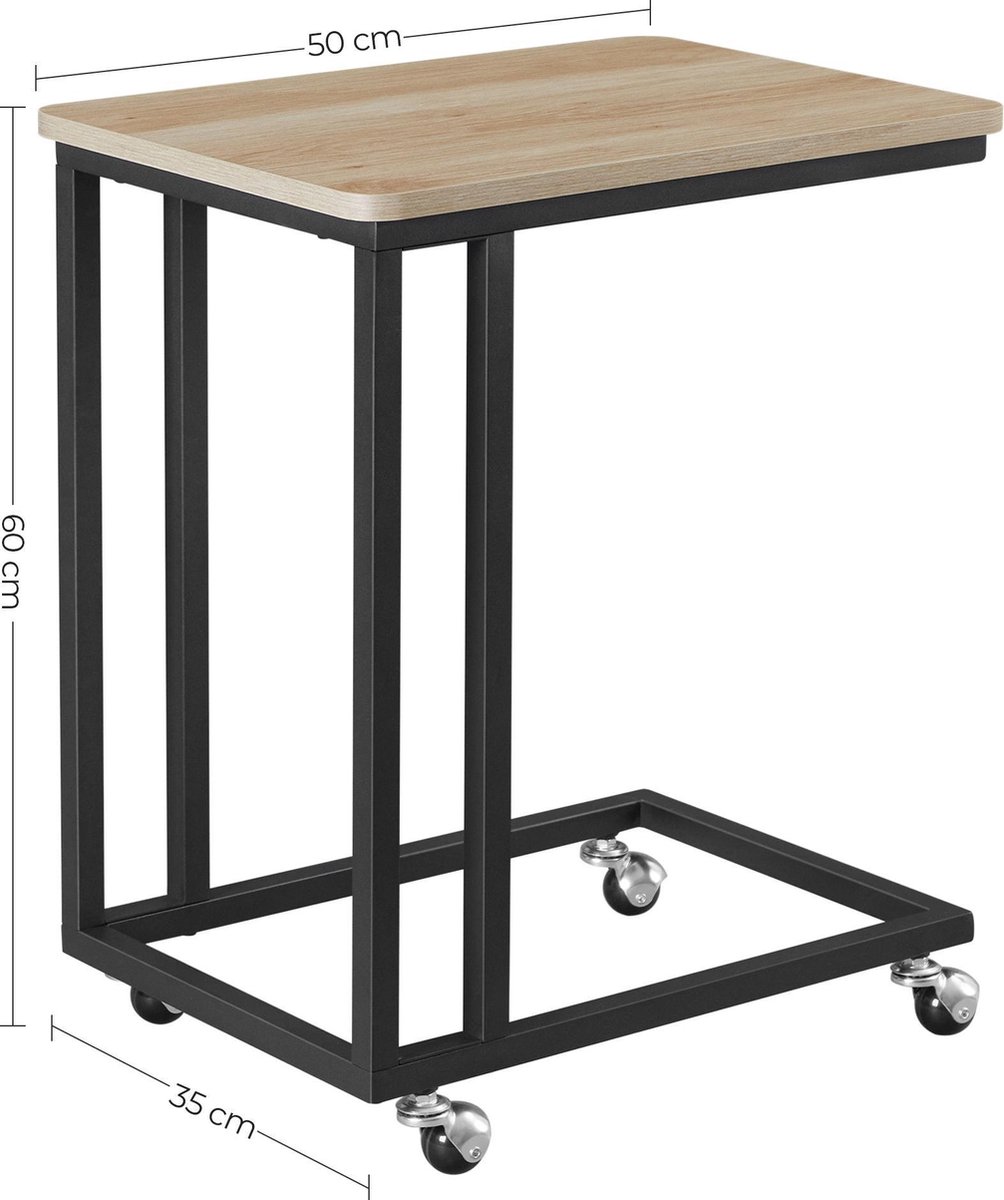 Acaza Bijzettafel Op Wieltjes, Rollend Tafeltje Voor Laptop Of Ontbijt, Lichte Eik Kleur - Bruin