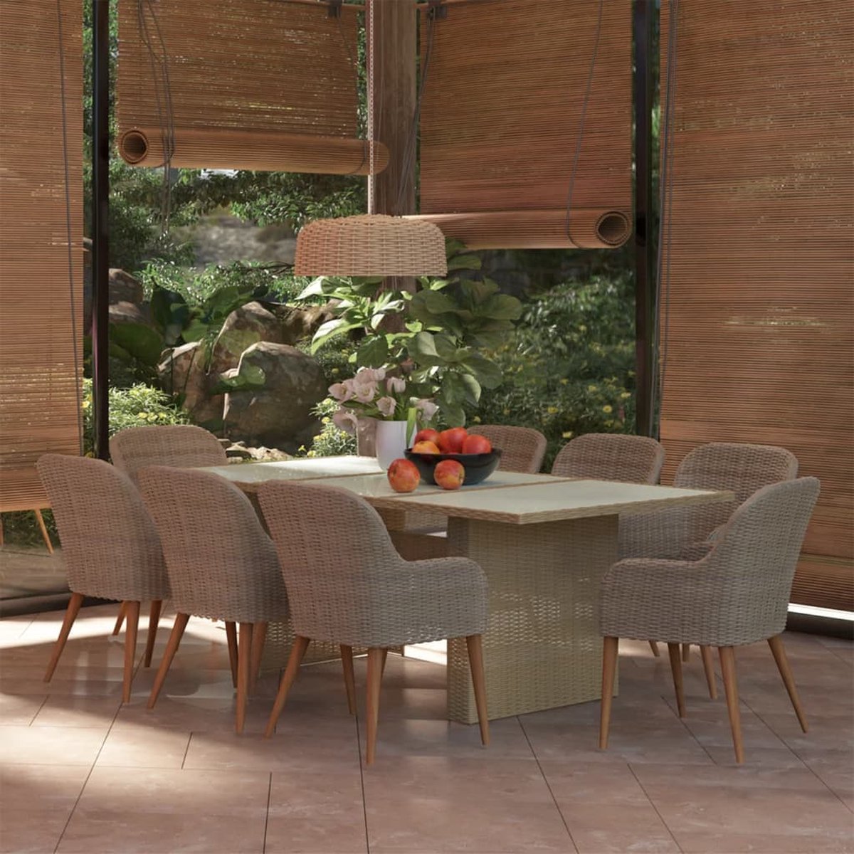 Vidaxl 9-delige Tuinset Poly Rattan - Bruin