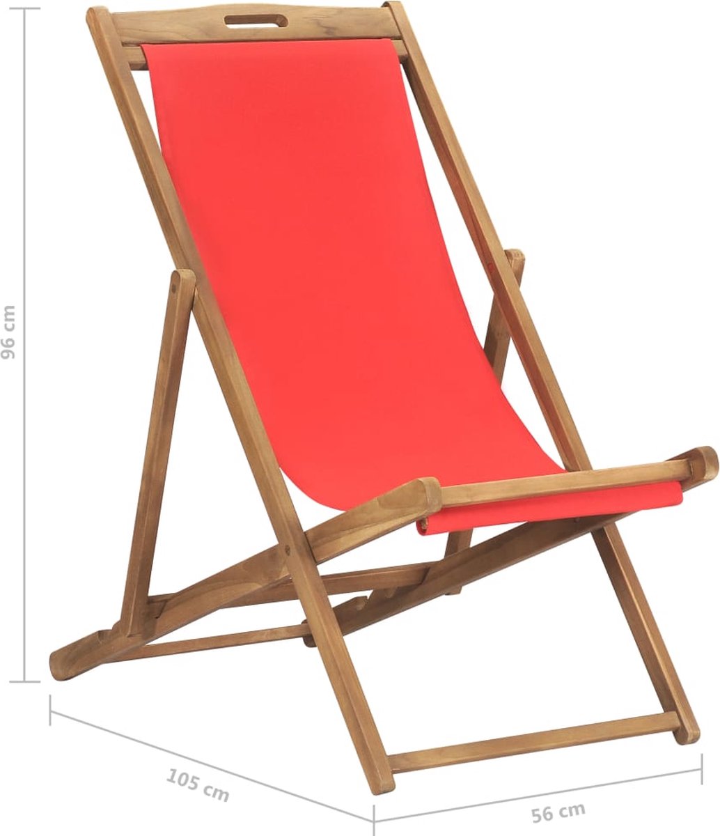 Vidaxl Strandstoel Inklapbaar Massief Teakhout - Rood