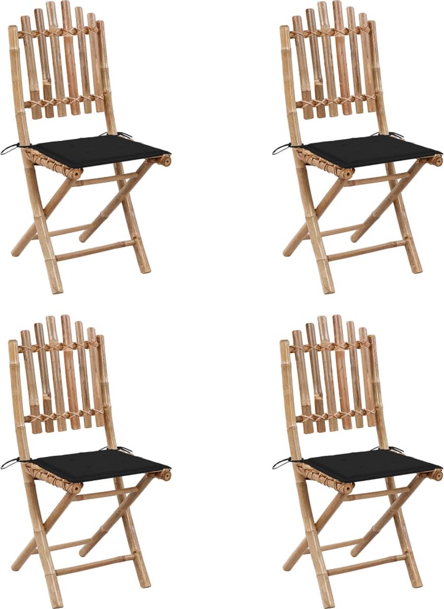 Vidaxl 5-delige Tuinset Inklapbaar Met Kussens Bamboe - Zwart