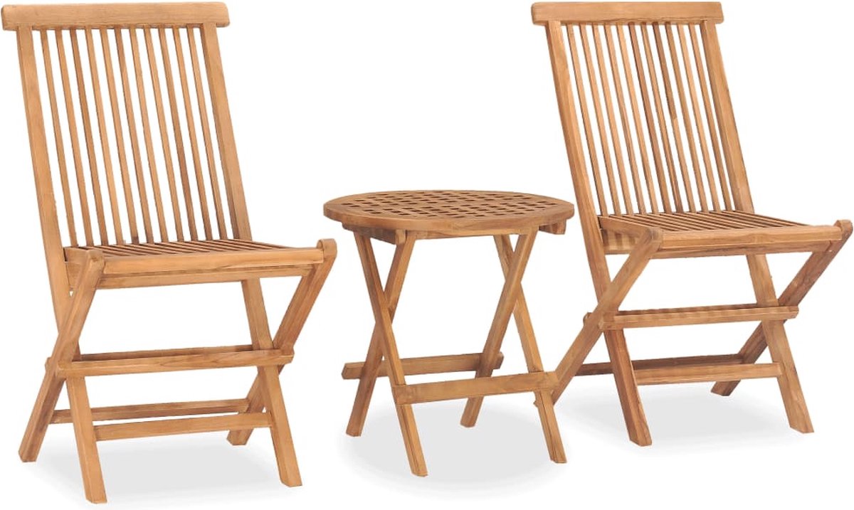 Vidaxl 3-delige Tuinset Inklapbaar Met Kussen Massief Teakhout - Beige