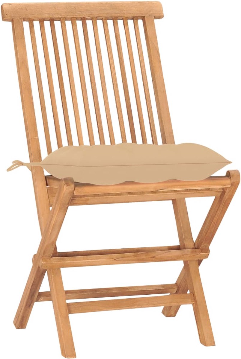 Vidaxl 3-delige Tuinset Inklapbaar Met Kussen Massief Teakhout - Beige