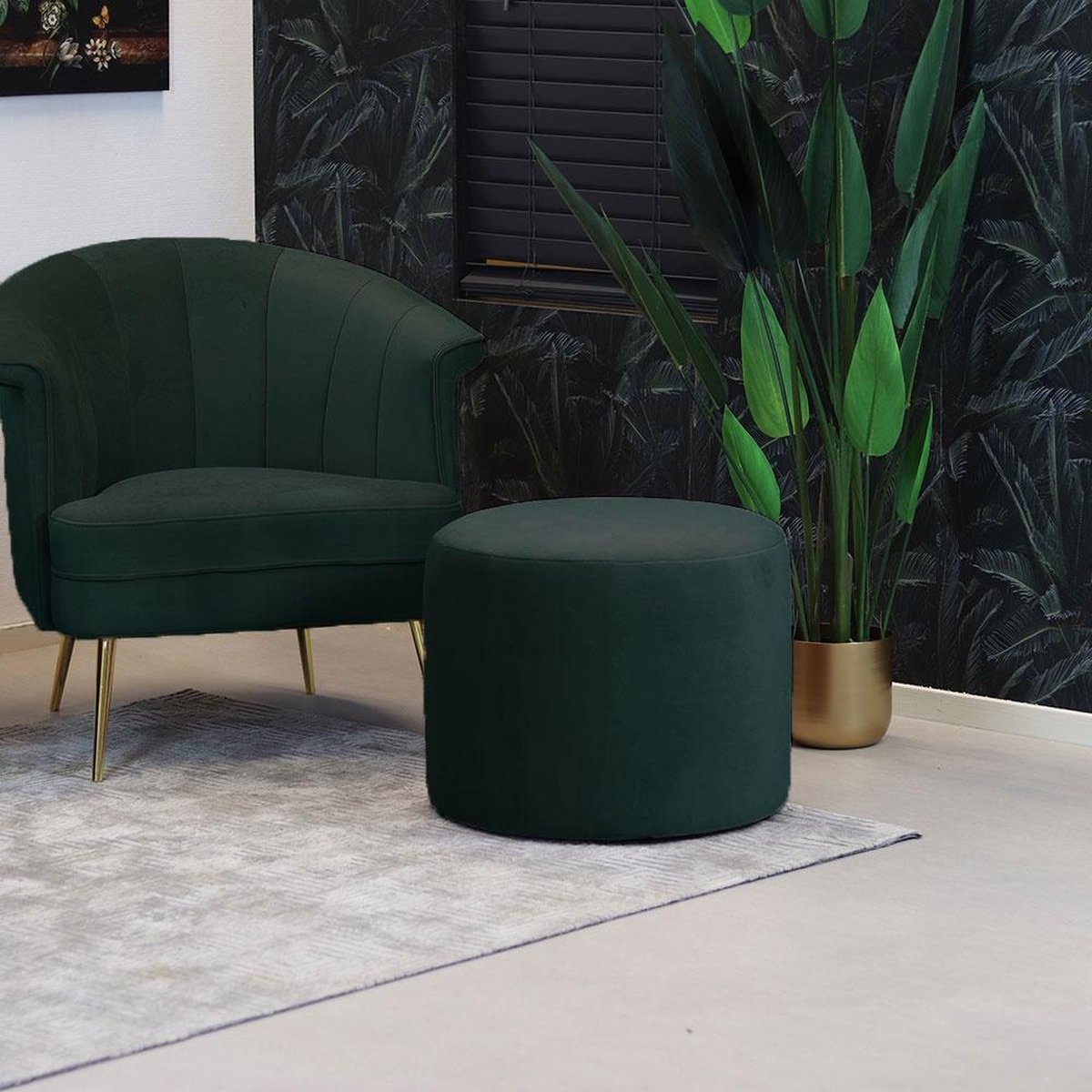 Bronx71 Velvet Poef Anna Donker - Groen