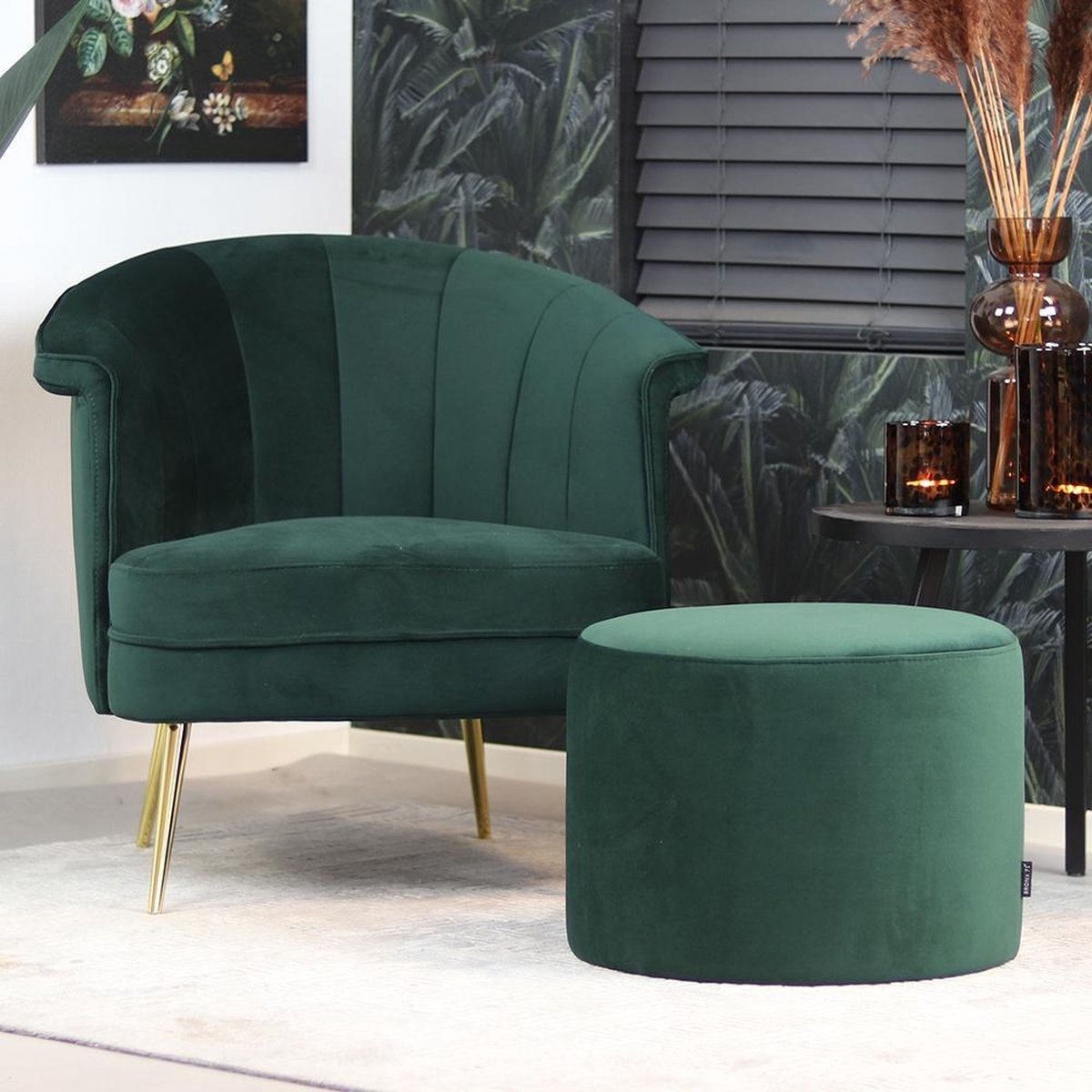 Bronx71 Velvet Poef Anna Donker - Groen