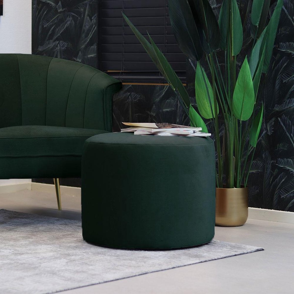 Bronx71 Velvet Poef Anna Donker - Groen