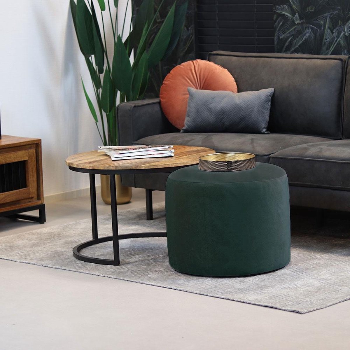 Bronx71 Velvet Poef Anna Donker - Groen