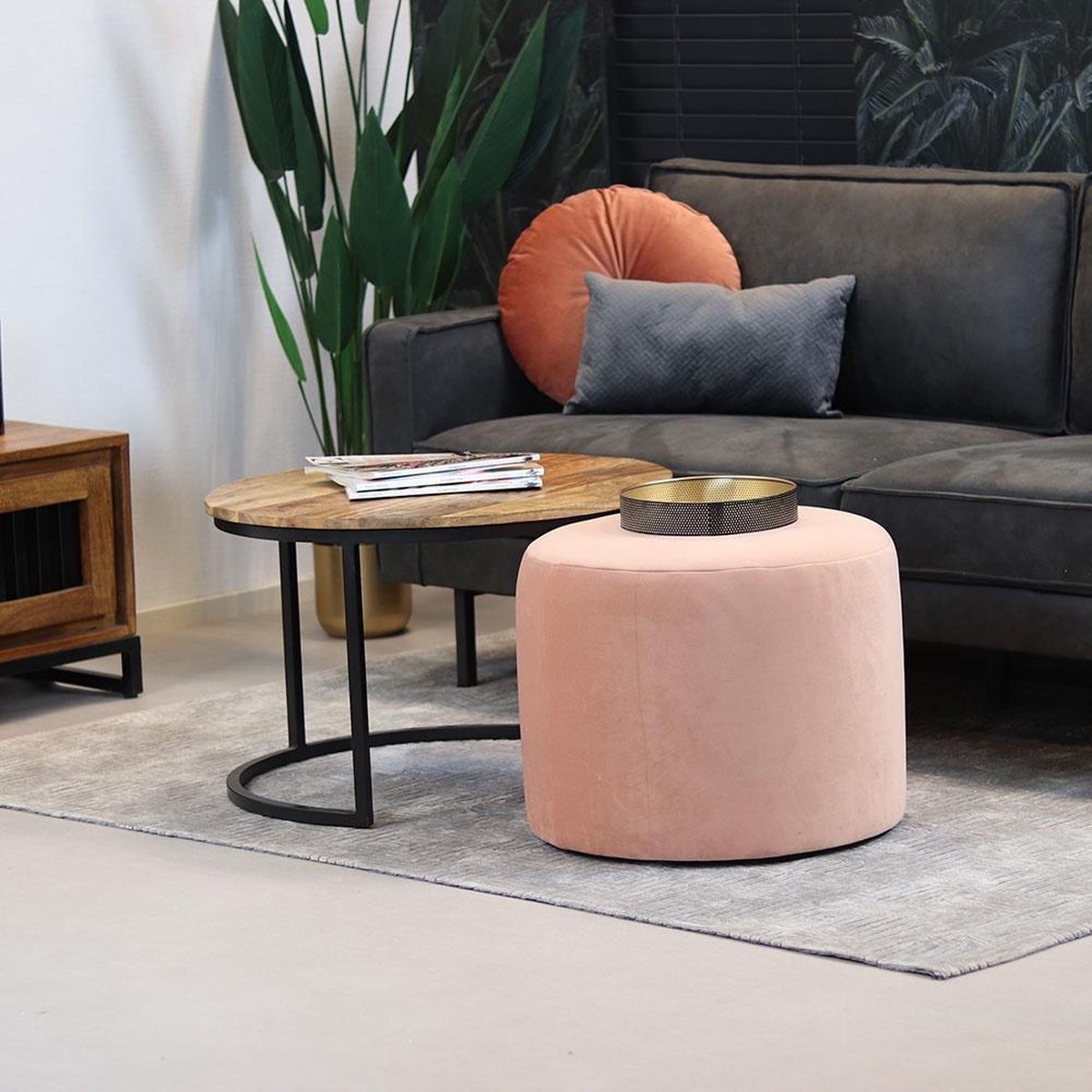 Bronx71 Velvet Poef Anna - Roze