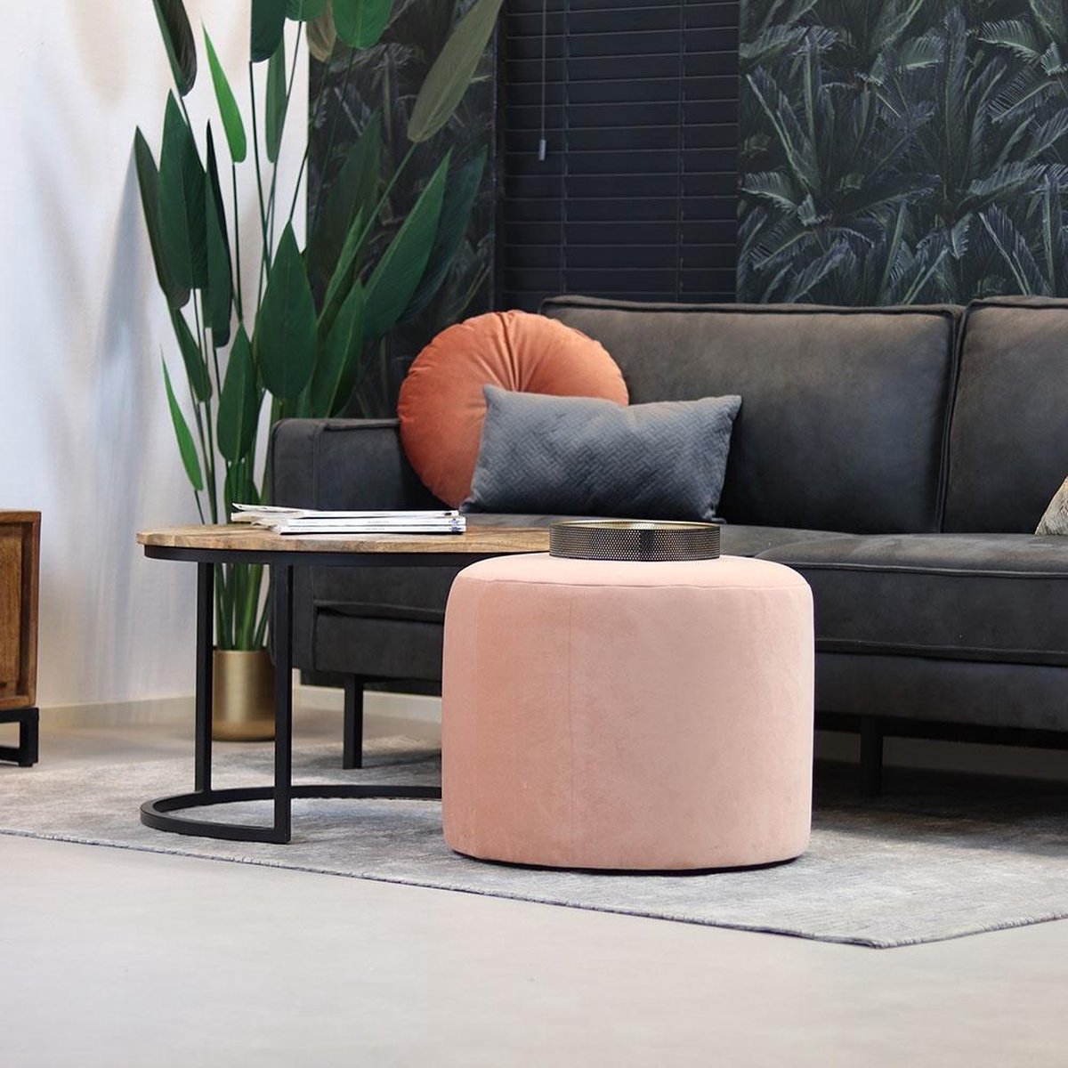 Bronx71 Velvet Poef Anna - Roze