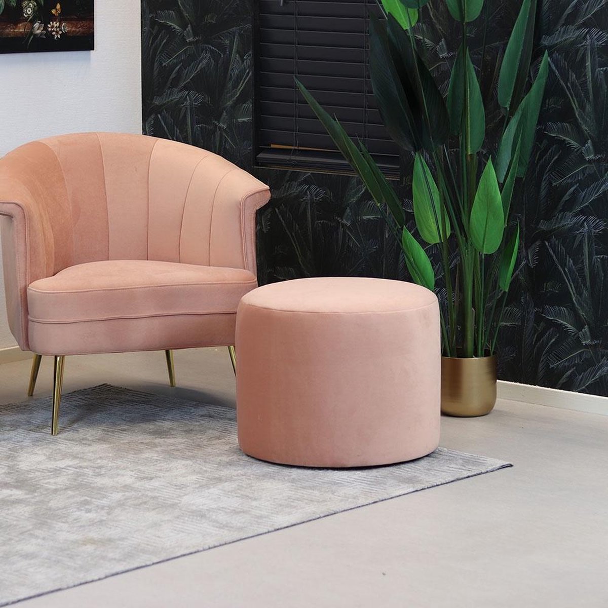 Bronx71 Velvet Poef Anna - Roze