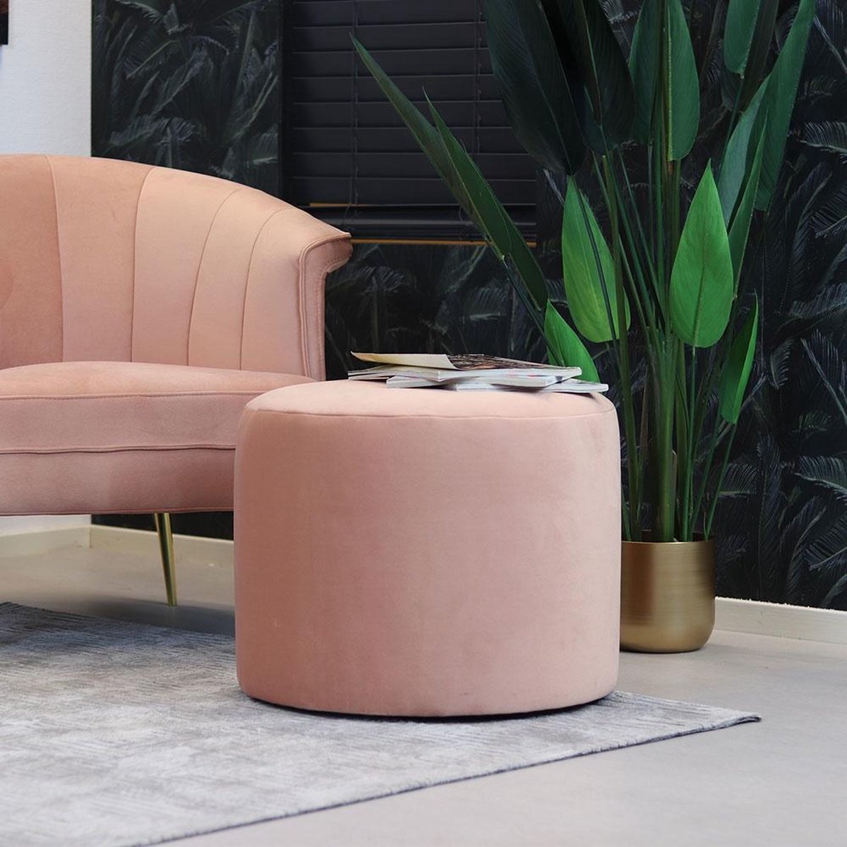 Bronx71 Velvet Poef Anna - Roze