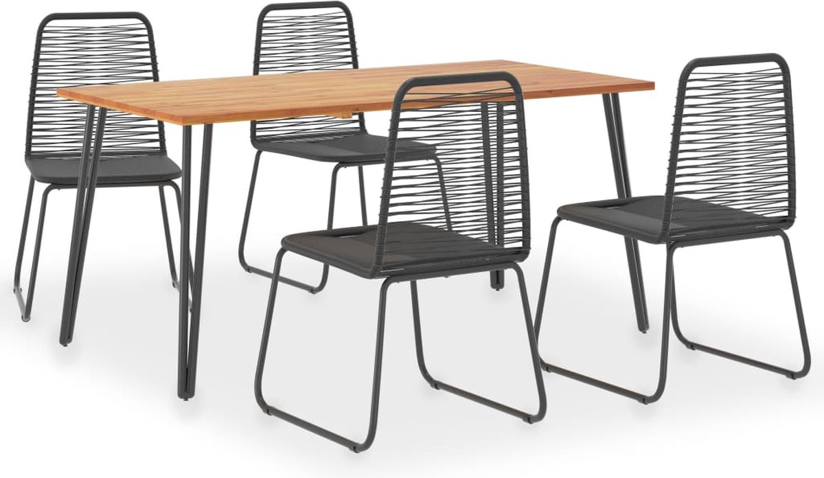 Vidaxl 5-delige Tuinset Massief Acaciahout En Poly Rattan - Zwart
