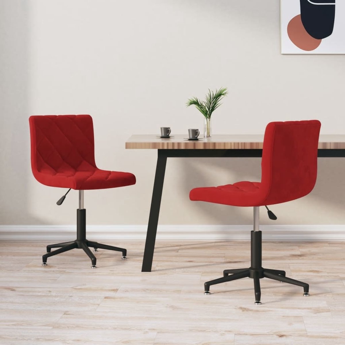 Vidaxl Eetkamerstoelen Draaibaar 2 St Fluweel Wijn - Rood