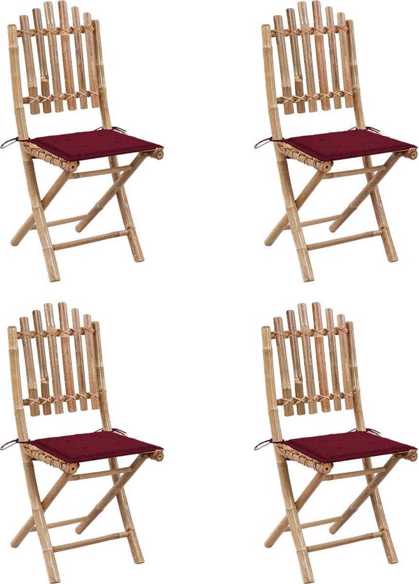 Vidaxl 5-delige Tuinset Inklapbaar Met Kussens Bamboe - Rood