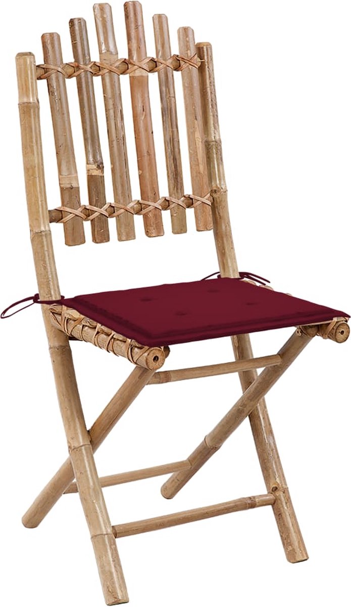 Vidaxl 5-delige Tuinset Inklapbaar Met Kussens Bamboe - Rood