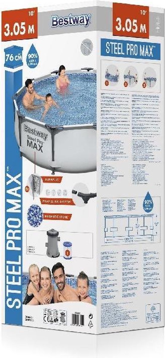 Bestway Steel Pro Max Zwembad - Ø 305 x 76 cm - Grijs