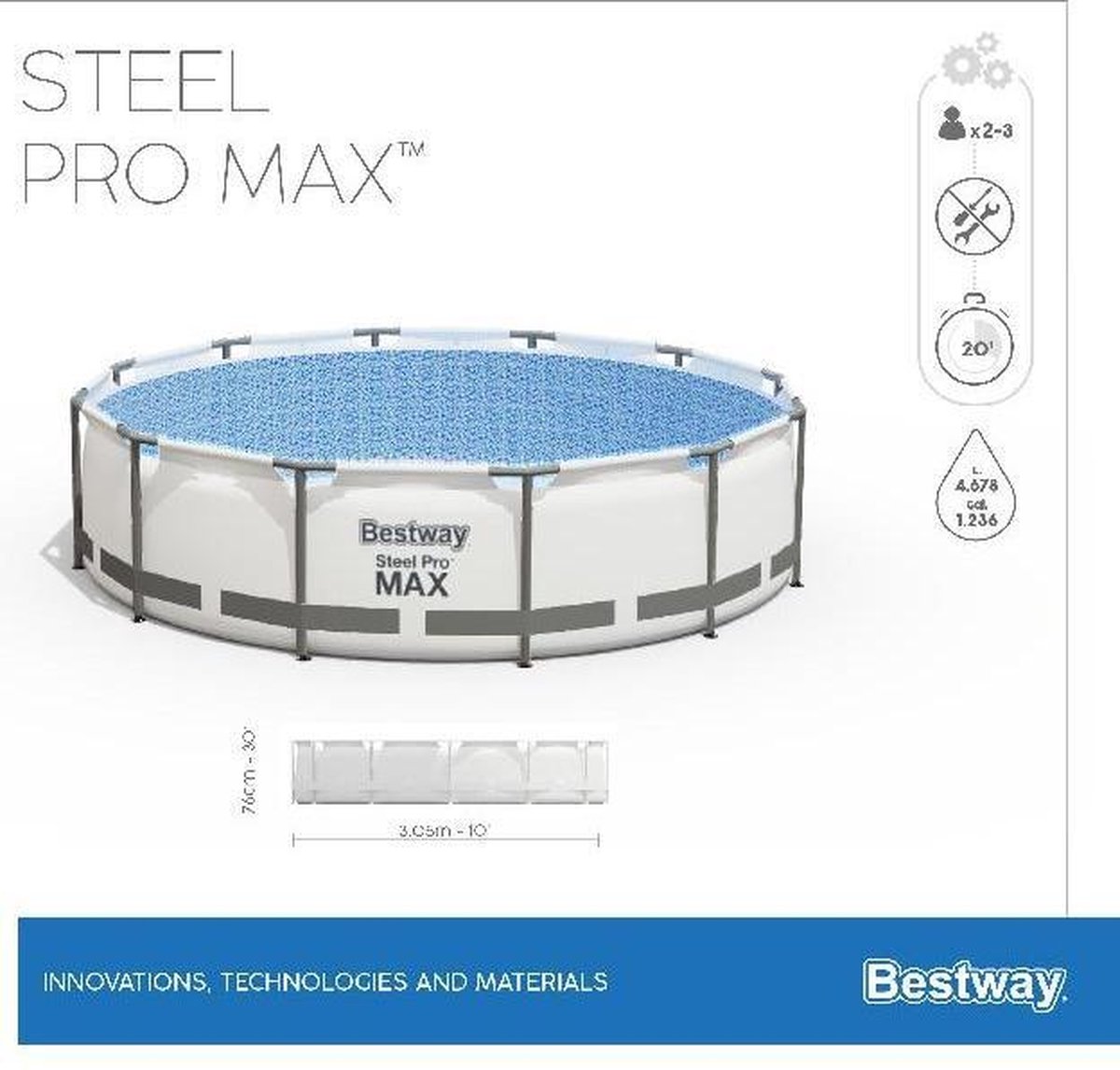 Bestway Steel Pro Max Zwembad - Ø 305 x 76 cm - Grijs