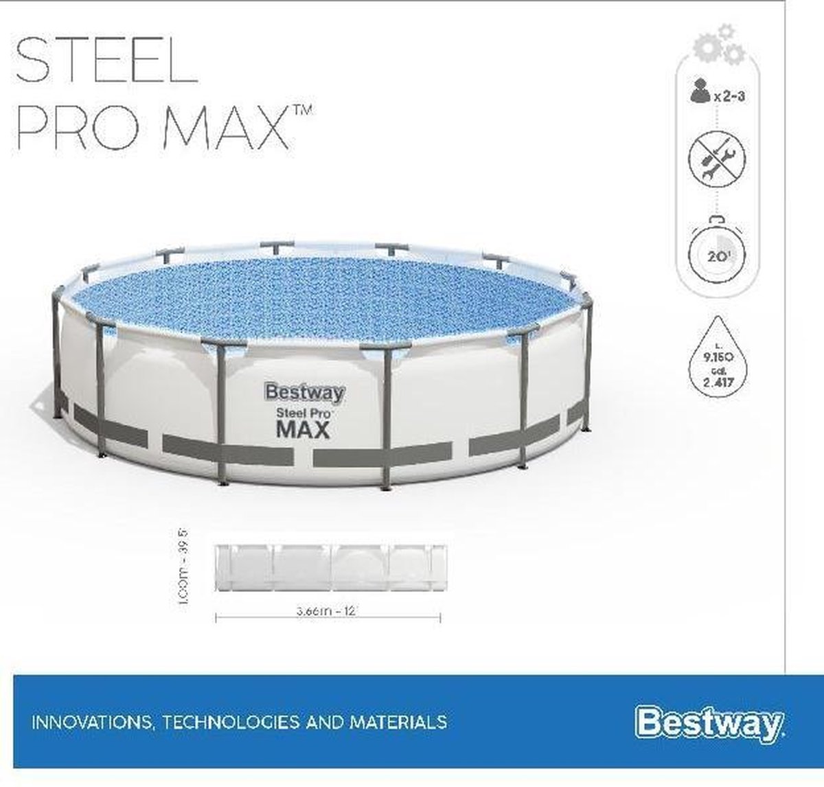 Bestway Steel Pro Max Zwembad - Ø 366 x 100 cm - Blauw