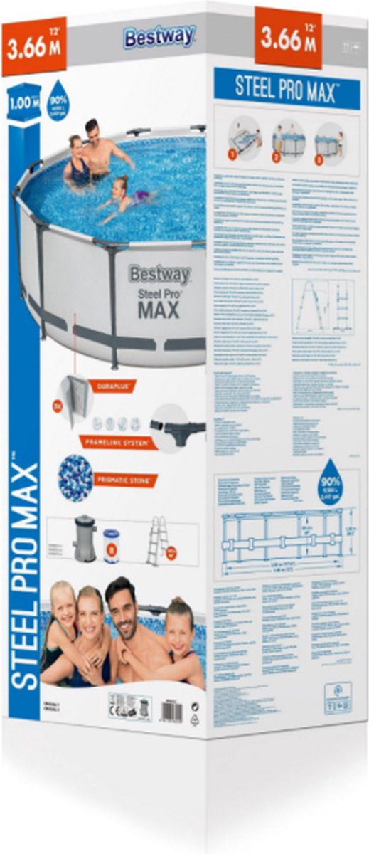 Bestway Steel Pro Max Zwembad - Ø 366 x 100 cm - Blauw
