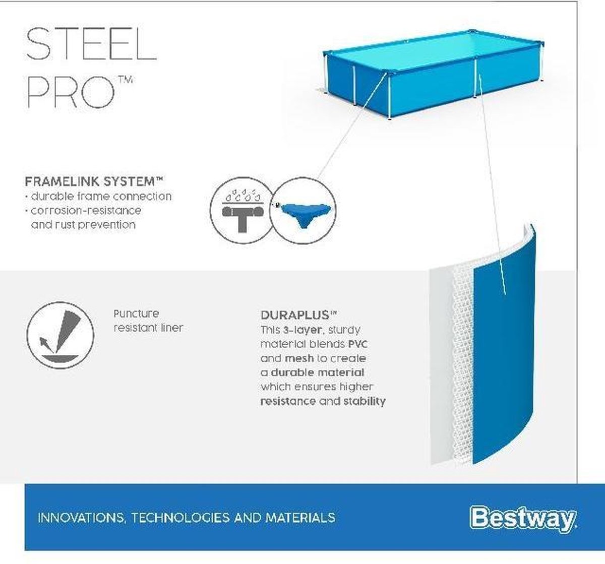 Bestway Zwembad Steel Pro Rechthoek 211 - 211 x 150 x 43 cm - Blauw