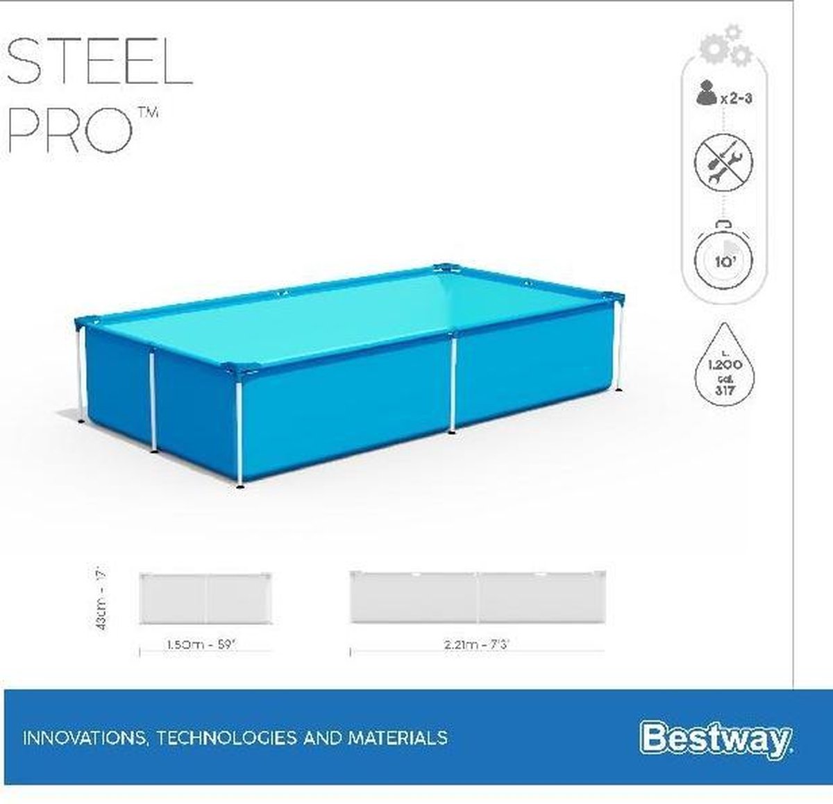 Bestway Zwembad Steel Pro Rechthoek 211 - 211 x 150 x 43 cm - Blauw