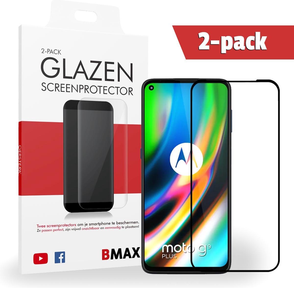 2-pack Bmax Moto G9 Plus Screenprotector - Glass - Full Cover 2.5d - Black