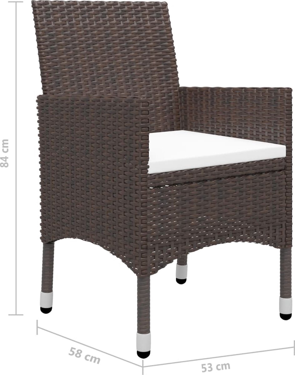 Vidaxl 3-delige Bistroset Poly Rattan En Gehard Glas - Bruin