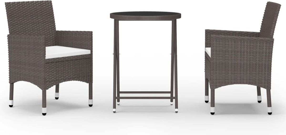 Vidaxl 3-delige Bistroset Poly Rattan En Gehard Glas - Bruin