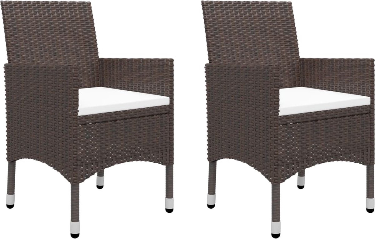 Vidaxl 3-delige Bistroset Poly Rattan En Gehard Glas - Bruin