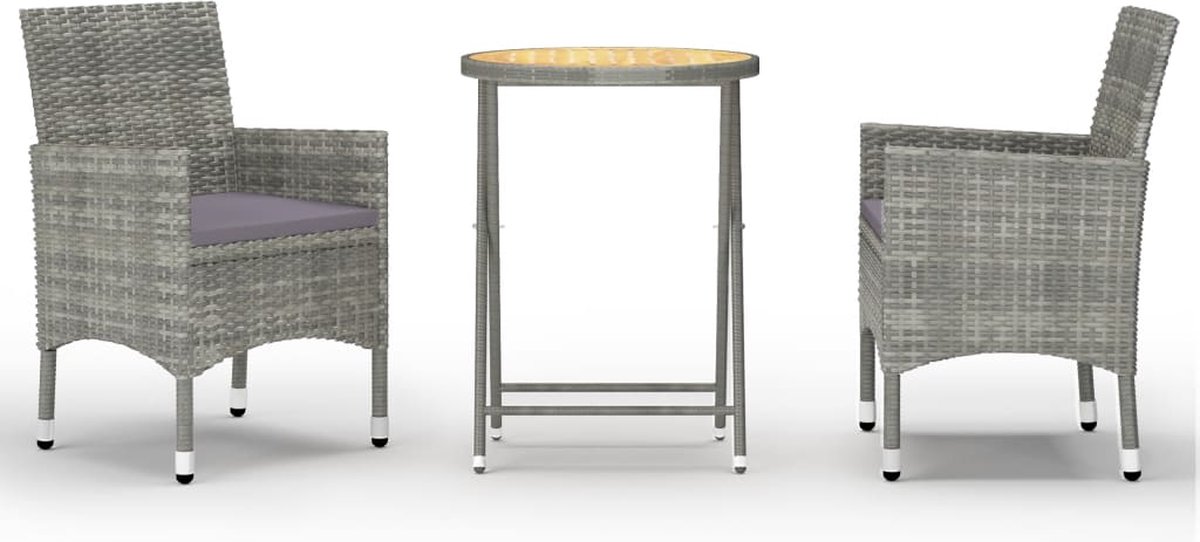 Vidaxl 3-delige Bistroset Poly Rattan En Acaciahout - Grijs