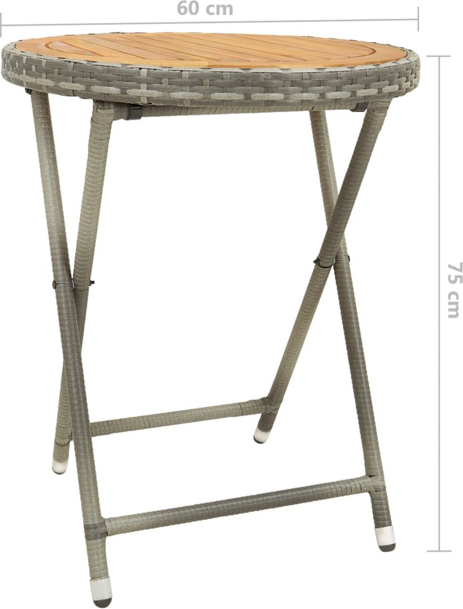 Vidaxl 3-delige Bistroset Poly Rattan En Acaciahout - Grijs