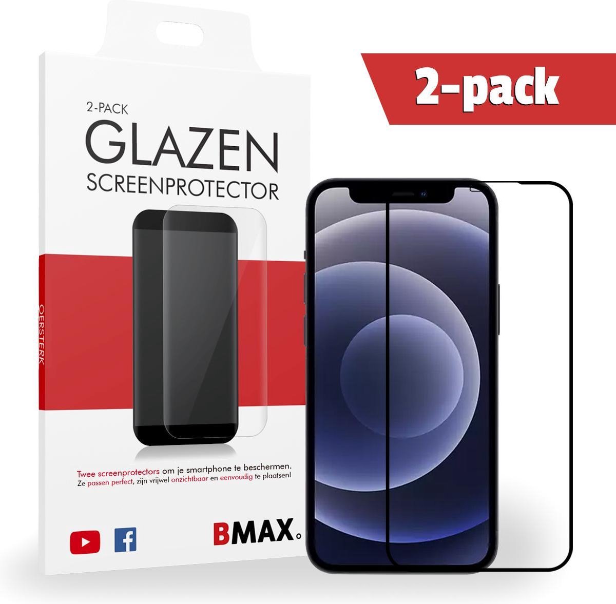 2-pack Bmax Iphone 12 Screenprotector - Glass - Full Cover 2.5d - Black/zwart